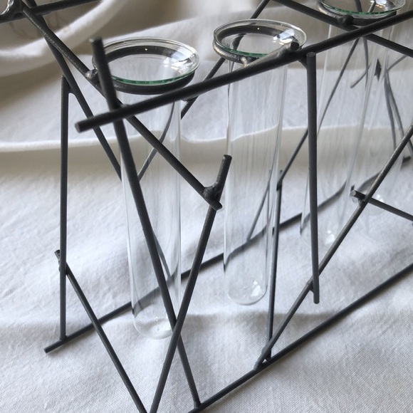 Test tube decor - flower vase - chemist - modern style decor - metal & glass - Picture 3 of 8